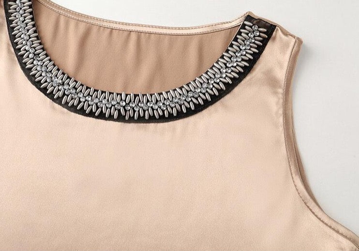 Débardeur champagne en satin Ambre