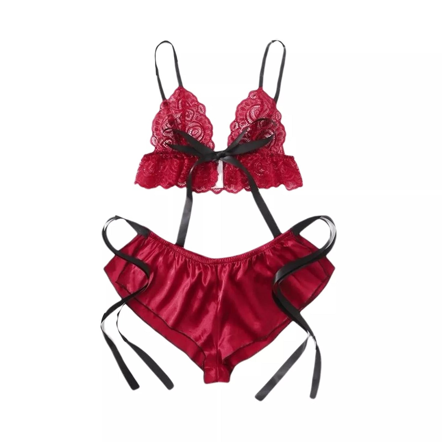 ensemble lingerie satin Millie rouge