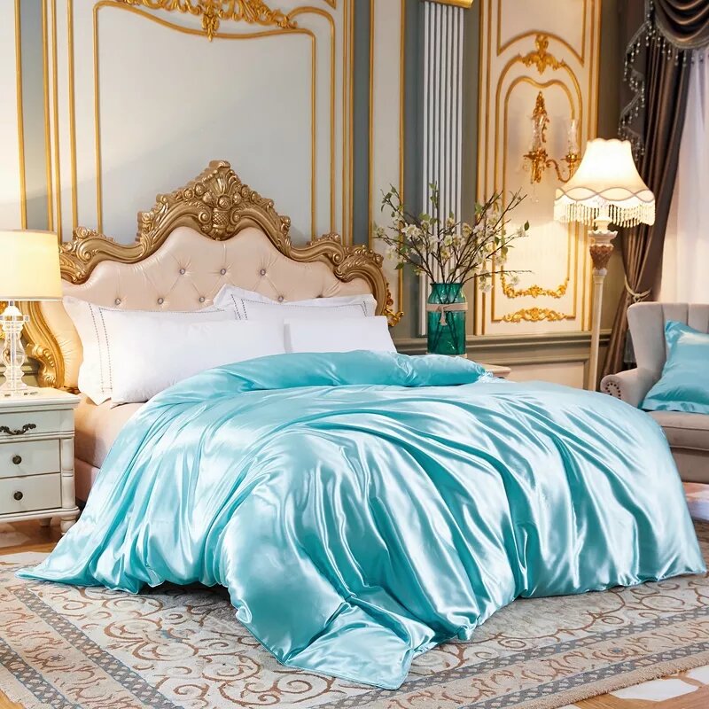 housse de couette en satin bleu ciel