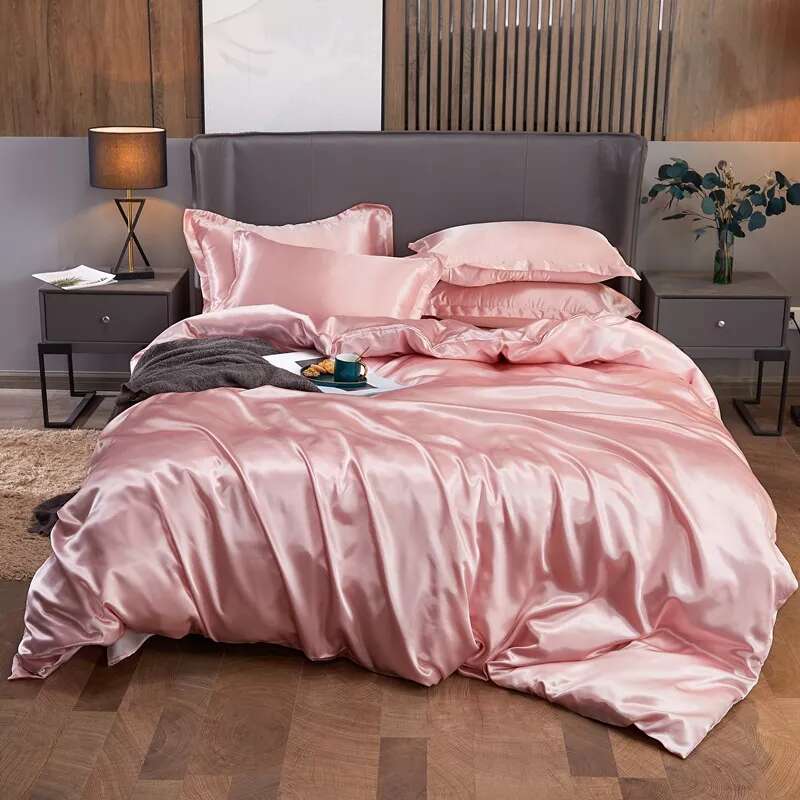 linge de lit satin rose ensemble