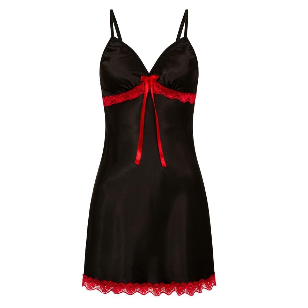 Nuisette satin dentelle bicolore noire et rouge