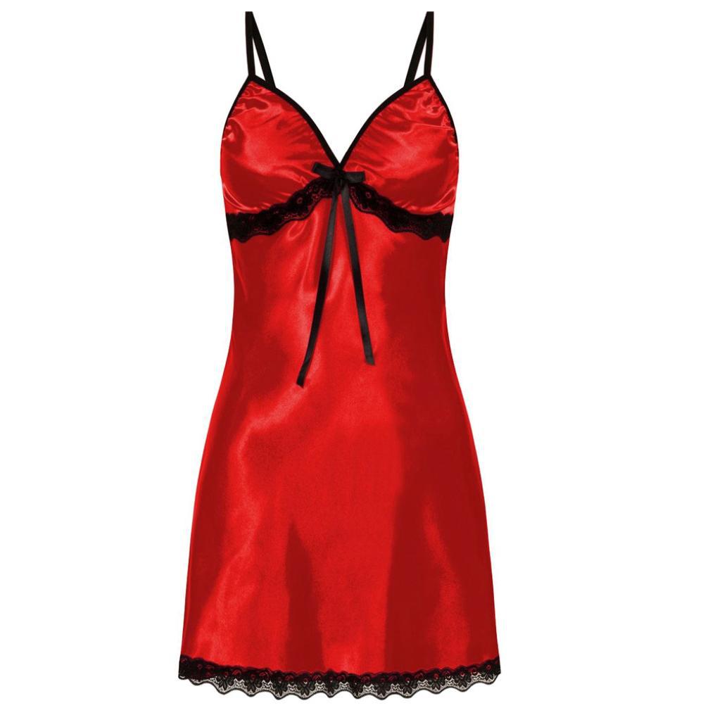 Nuisette satin dentelle bicolore rouge
