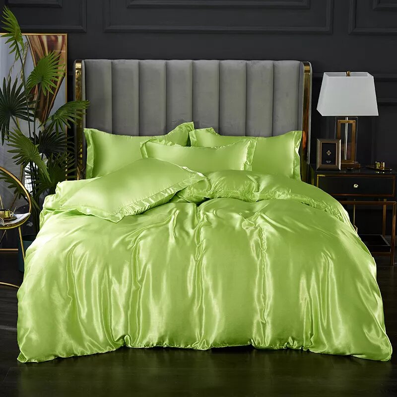 parure de lit en satin vert acidule