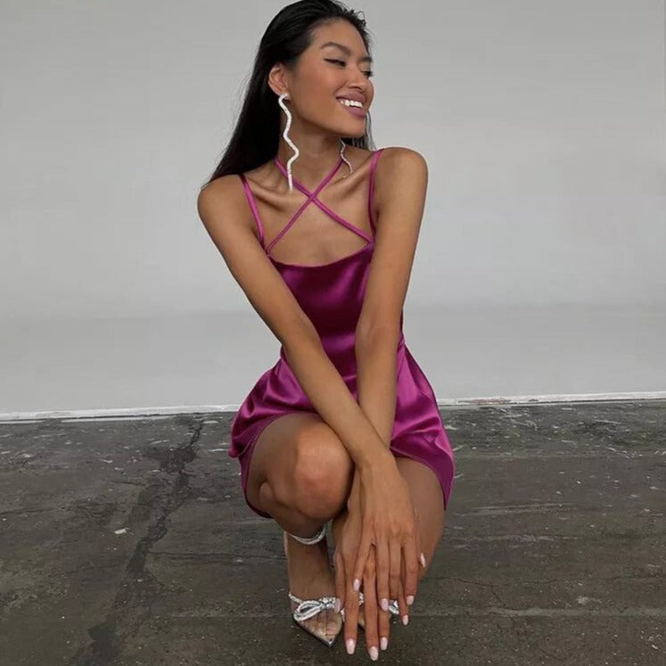 robe en satin rose trapèze