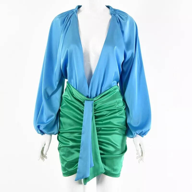 robe satin bicolore verte et bleu