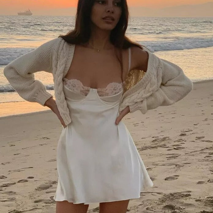 robe satin creme nuisette