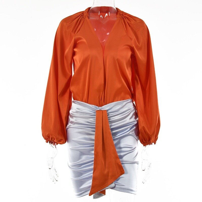 robe satin orange et bleu bicolore
