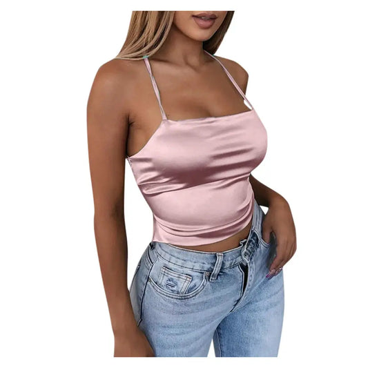 Top en satin rose dénudé