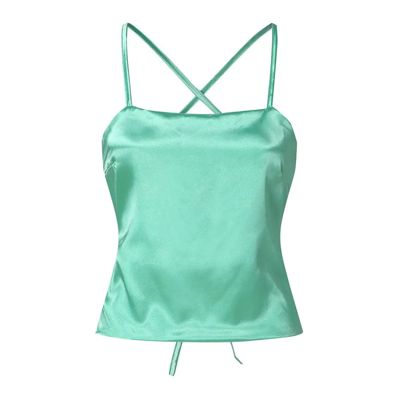 Top en satin vert et dos nu