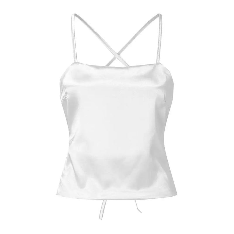 Top en satin blanc dos nu