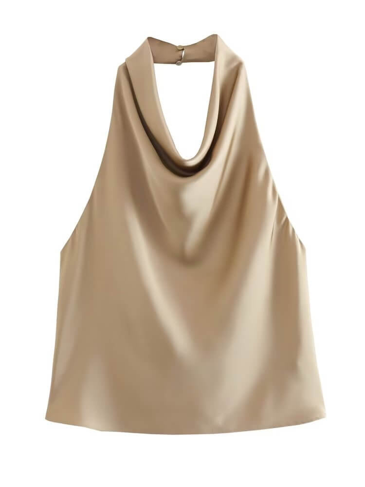 Top en satin beige avec dos dénudé