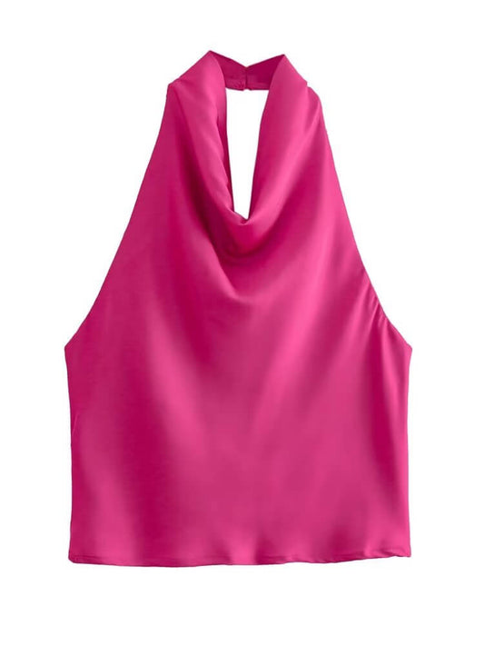 Top en satin rose avec dos dénudé