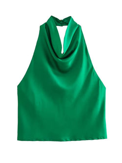 Top en satin vert forêt