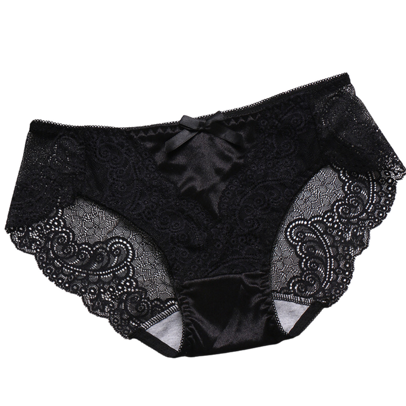 Culotte en satin à dentelle noeud noir