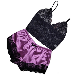 ensemble de lingerie satin brodé violet