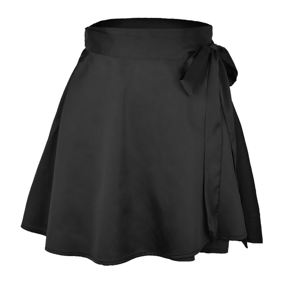 Mini jupe en satin à noeud noir