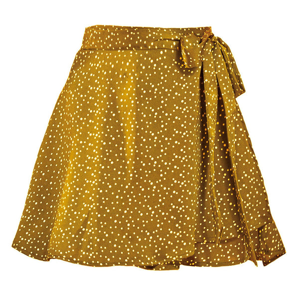 Mini jupe en satin à noeud avec pois jaune