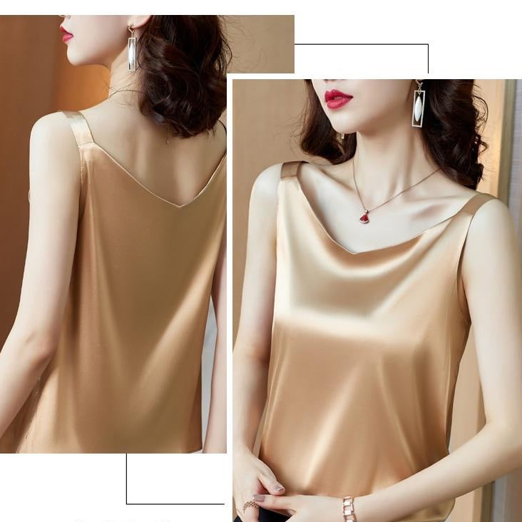 Débardeur Victoire beige en satin 