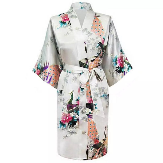 Kimono Floral en satin blanc