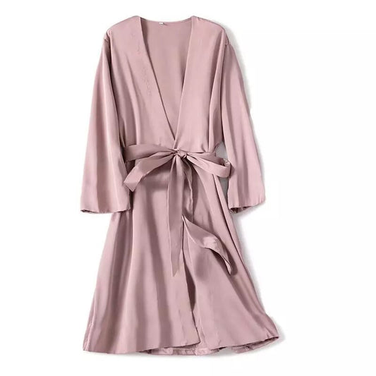 Peignoir en satin Alma rose poudré