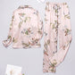 Pyjama satiné floral rose et feuilles vertes