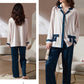 Pyjama satiné Glamour bleu et beige