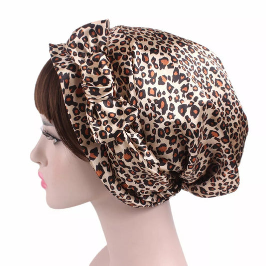 bonnet en satin fantaisie noué leopard