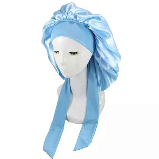 bonnet satin a bandes bleu