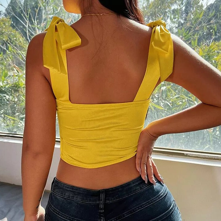    bustier jaune en satin bardot