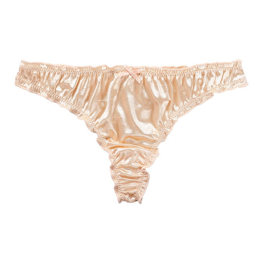 culotte femme satin plissé noeud beige