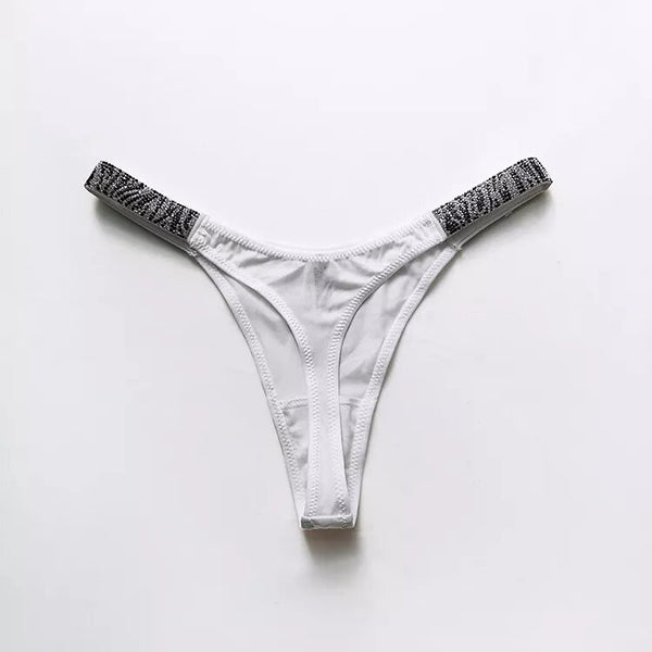 culotte string en satin zebre blanche