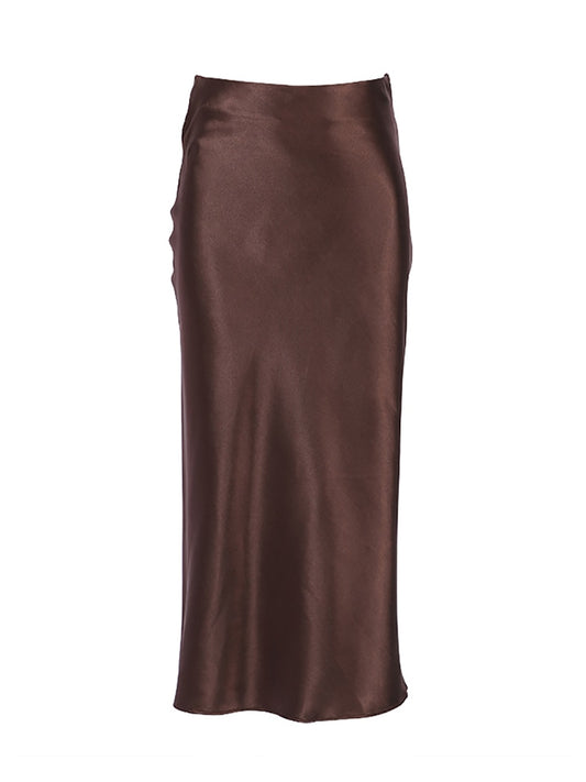 Jupe fluide femme satin marron