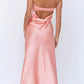    robe satinée et maxi rose corail et bustier